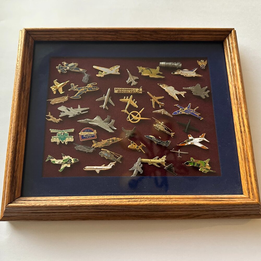Aircraft Pin Display with Framed McDonnell Douglas Various Planes